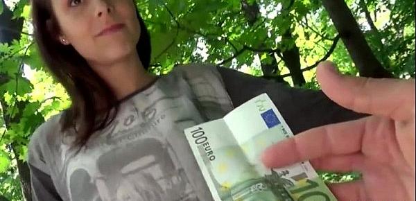  Amateur Czech babe flashes her tits and fucked for cash